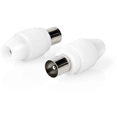 Connecteur iec coaxial droit male nickele 75 ohms vis diametre dentree du cable 70 mm metal pvc blanc 2 pieces boite