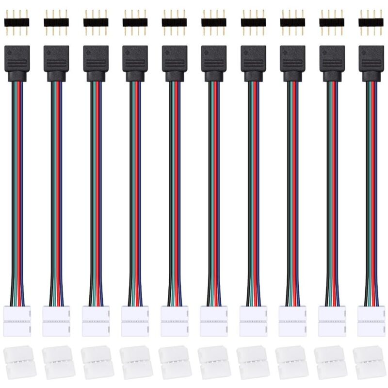 Connecteur LED RVB mâle vers câble femelle, bande 4 broches de 10 mm de large vers cordon adaptateur de contrôleur, connecteurs de bande lumineuse