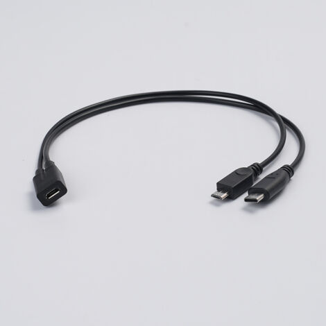 Connecteur micro femelle vers deux connecteurs micro mâles et un connecteur mâle de type C pour charger les téléphones portables, les tablettes et les petits appareils électroménagers.