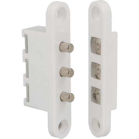 Connecteur passe courant pour portes avec 3 Bornes Ampérage maximale : 5 A , Permet le passage du courant lorsque la porte est fermée , plastic, blanc