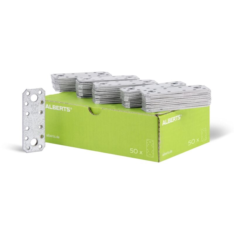 846305 Platine d'assemblage, galvanisée Sendzimir, 96 x 35 mm, Set de 50 pièces - Alberts