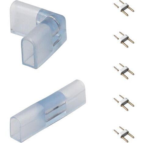 Connecteur pour Bandes Néon LED 230v (SMD 2835), 1 x Connecteur d'angle pour Bande LED, 1 x Connecteur Direct pour Bande LED, 5 x Broches