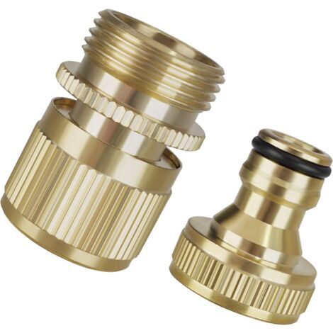 XTDMJ - Lot de 2 raccords de robinet universels pour mitigeur, adaptateur  de tuyau, raccord rapide, raccord de tuyau d'arrosage (filetage extérieur,  doré) : : Jardin