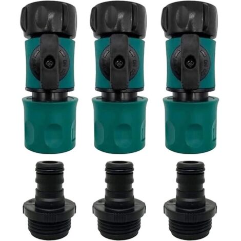 Connecteur rapide pour tuyau d'arrosage 8.5x3.5CM avec valve, raccords rapides 3/4 ", connecteur en plastique ABS