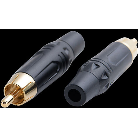 Connecteur RCA mâle noir, boîtier en aluminium électrophorétique noir, connecteur audio/vidéo RCA, tête de lotus RCA mâle en cuivre plaqué or, 6 mm.