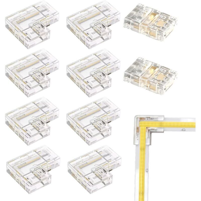 Connecteur Ruban LED COB 2 Pin pour 10mm,Connecteur Bande LED pour Les Lumières LED Srtip,Droits 2Pcs Centraux Connector Gapless + 8Pcs Connecteur en
