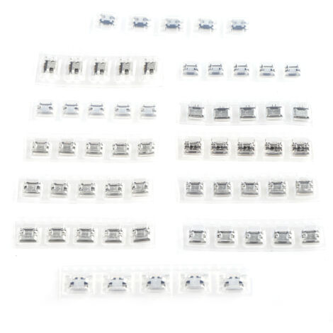 Connecteur SMD Mini USB, Port en acier inoxydable, 12 types de composants de contrôle industriels, 60 pièces