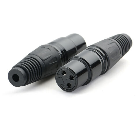 Connecteur XLR femelle 3 broches avec anneau noir, connecteur XLR 3 broches symétrique, universel pour équipements audio, microphones, tuners et haut-parleurs.