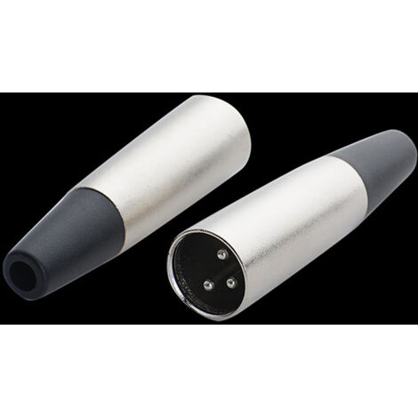 Connecteur XLR mâle 3 broches nickelé pour microphone et haut-parleur, universel pour microphones et tables de mixage.