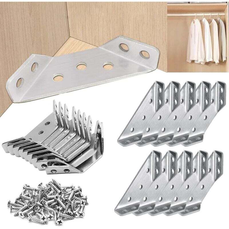 Connecteurs D'angle, 20 PièCes Équerre de Fixation en Métal, Inox Connecteur, Support D'angle en Acier Inoxydable pour la Fixation et la Réparation