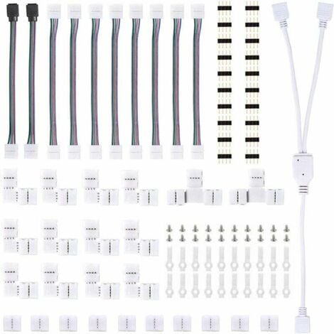 AAFGVC Connecteurs de Bande, Kit Connecteur Bande Lumière LED, avec Connecteurs Mâles 4 Broches Connecteurs LED Forme de L, Connecteur Bande LED RGB 5050, pour LED 10mm Ensemble d'Accessoires d'Extension,AAF