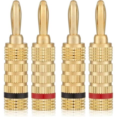 Connecteurs de haut-parleurs banane plaqués or (lot de 4), à vis, inclus (rouge et noir)