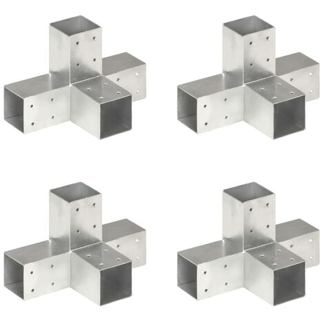 Connecteurs de poteau 4 pcs Forme en X Métal galvanisé 71x71 mm