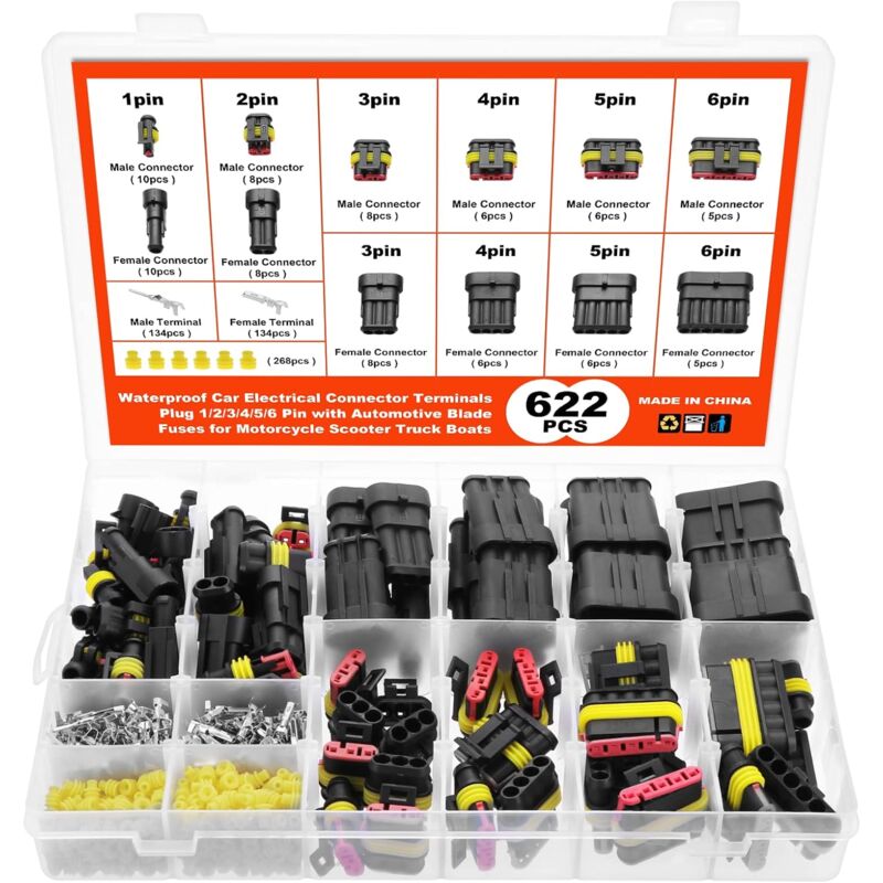 Connecteurs Électriques Étanches - Assortiment de 622 Pièces - Voiture Moto Scooter Camions - Connecteurs Étanches Marins