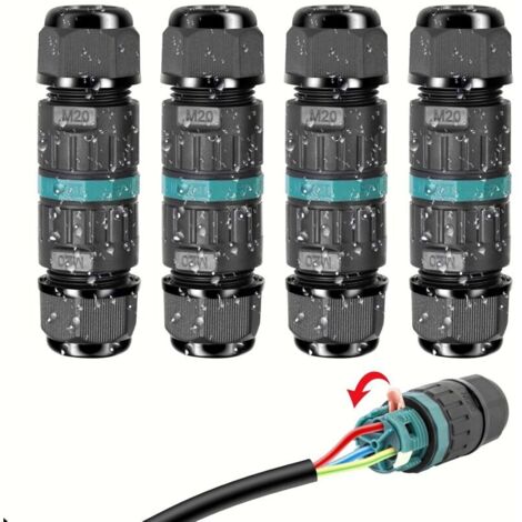 Connecteurs électriques étanches IP68 - Connecteur de câble à 3 fils, boîte de jonction extérieure, pour câbles de Ø 5 à 12 mm (4 pièces)