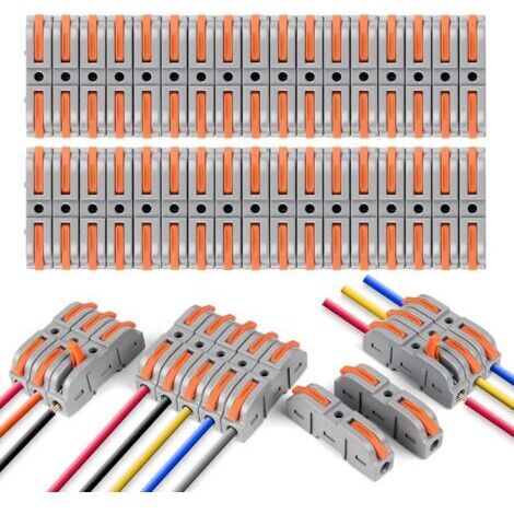 Connecteurs Électriques Rapide avec Levier,34 PCS Bornes de Connexion Rapide 1-Fil 2-Entrées,Domino Électrique Rapides,Connecteur de Fil de Câble Peut Être Librement Combiné,PA/PC Ignifuge