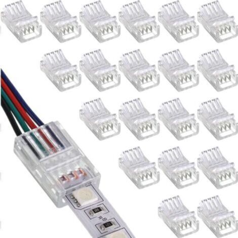 Connecteurs LED RGB 5050 à 4 broches, 10 mm, sans interruption – Lot de 20 pièces pour rubans LED flexibles