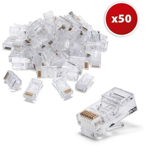 Connecteurs RJ45 pour câbles Ethernet Cat 6 UTP - Transparent - Contacts dorés - Lot de 50