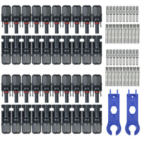 Connecteurs solaires MC4 mâle/femelle – 20 paires avec clé d’assemblage pour câblage photovoltaïque, compatible système PV