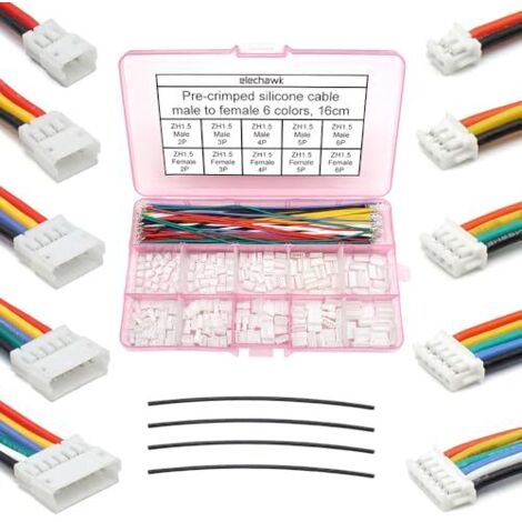 Connecteurs ZH 1,5 mm Mâle Femelle et Kit de Câbles en Silicone Pré-Sertis 28 AWG, ZH1.5 2/3/4/5/6 Broches, Adaptateur JST Avec Câble 160 -