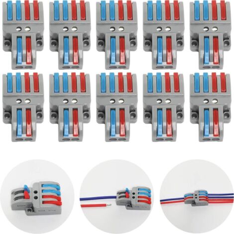 Connection Terminals, 10 Pcs Electrical Connector with Operating Lever, Compact Automatic Electrical Connection Terminal, 2 in 4 out, With Mounting Screws