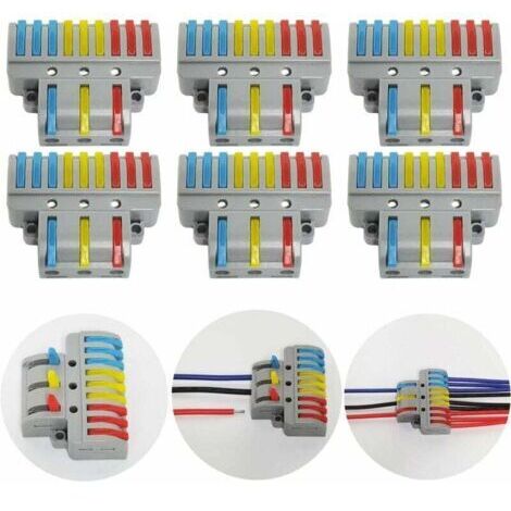 Connection terminals, 6-part electrical connector with operating lever, compact automatic electrical connection terminal, 3 inputs, 9 outputs, with mounting screws