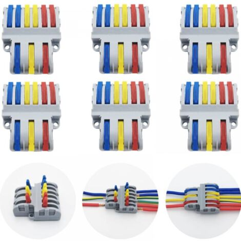 Connection Terminals, 6 Pcs Quick Electrical Connector, Compact Wire Connectors SPL-63 (3 in 6 out)