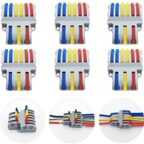 Connection Terminals, 6 Pcs Quick Electrical Connector, Compact Wire Connectors SPL-63 (3 in 6 out)