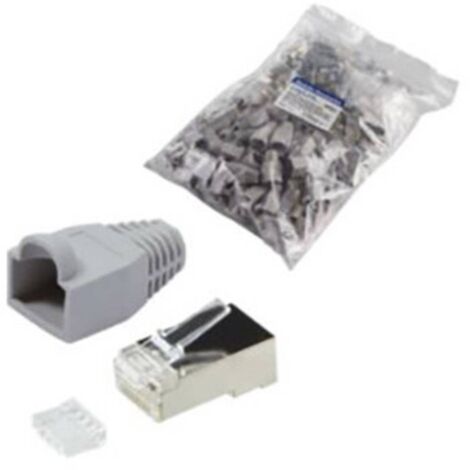 Connectique RJ45 CAT 6 – 100 fiches mâles modulaires blindées MP0021 – Normes EIA/TIA 568 A/B – Manchon de protection contre pliures – Logilink - GRIS 100 PC