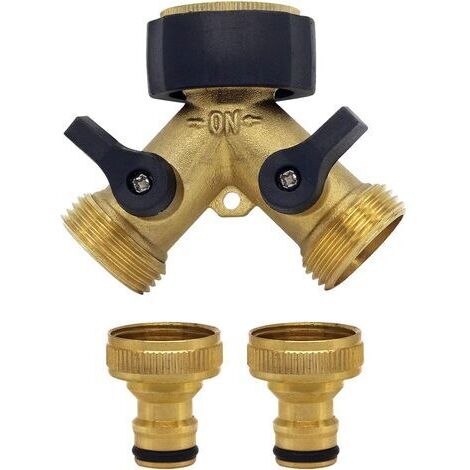 Connector for Water Inlet Hose (2-Way for Inlet Hoses, 26.9 mm (3/4") Brass, Y-Shaped Manifold), Compatible with 1/2 Inch Garden Hose Connector System