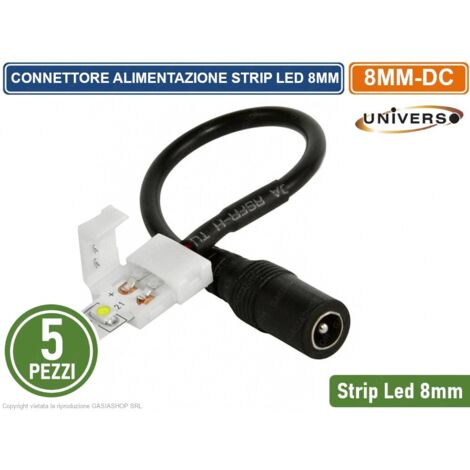 Connettore 2 Pin Jack 2.1 Clip per Strisca Strip Led Monocolore DC 12/24V 8mm