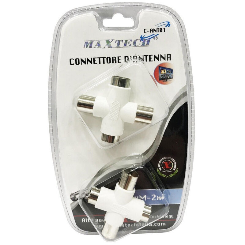 Trade Shop Traesio - MaxTech - Connettore D'antenna Tv 2 Maschio a 2 Femmina Adattatore Connettore Maxtech C-ant01 -