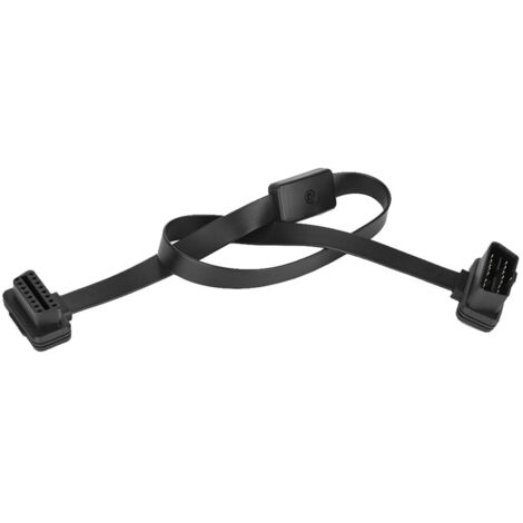 Connettore di estensione OBD2, adattatore splitter flessibile resistente al calore da maschio a femmina a 16 pin, nero, per veicoli.