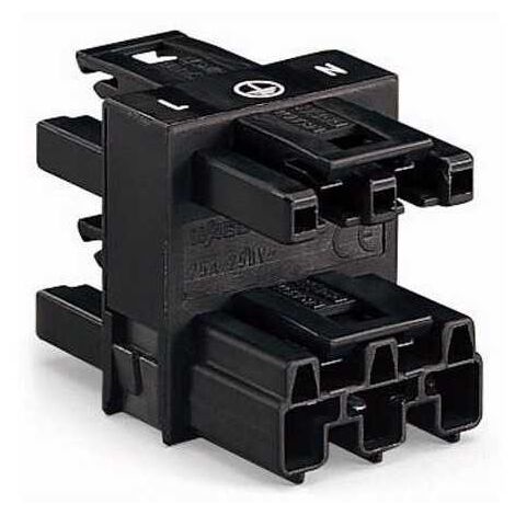 Connettore distribuzione Wago 3 Vie 1 Ingresso Femmina e 3 Uscite Maschio Nero