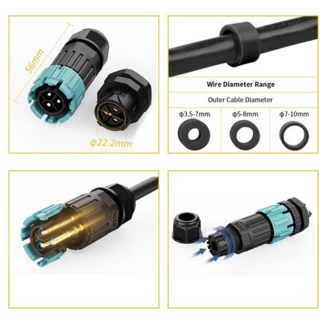 Connettore per Scatola Stagna 3 Pin 0.5-2.5mm² IP68  Nero
