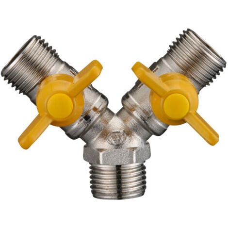 DK Connettore per tubo flessibile Valvola gas Splitter per tubo doppio ottone - 2 vie