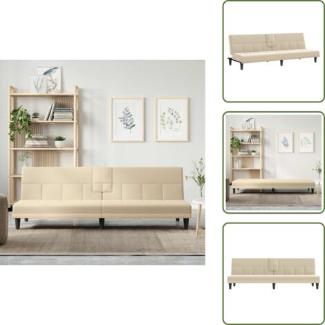 Connettore USB - vidaXL Divano Letto con Portabicchieri in Tessuto Crema - Schienale regolabile