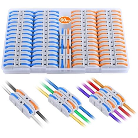 Connettori a leva per cavi, kit di giunzione elettrica a connessione rapida da 60 pezzi per terminali in linea compatti - 28-12 AWG, 1 ingresso, 1 uscita