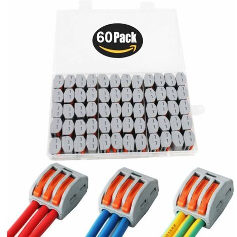 Connettori elettrici da 60 pezzi, terminali di collegamento automatico, connettore rapido per cavi, connettori compatti per cavi, PCT-213 (3 porte)
