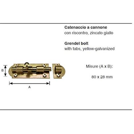 CONNEX - CATENACCIO A CANNONE CON RISCONTRO IN ACCIAIO ZINCATO GIALLO 80X28MM