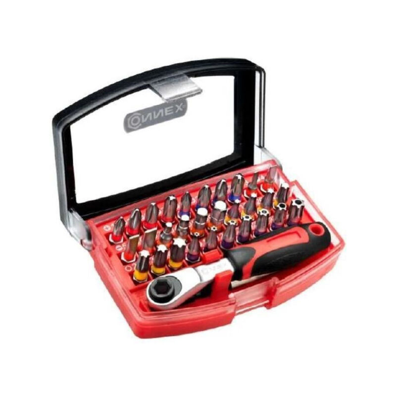 Jeu d'embouts et cliquet 32 pieces Connex Entraînement 1/4 - Acier S2 - Support magnétique inclus