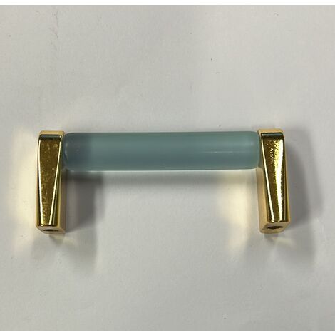 CONNEX - MANIGLIA IN VETRO AZZURRO CON ANGOLARI ORO 64MM