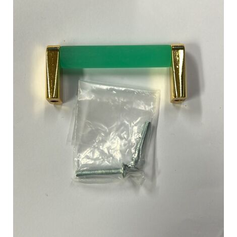 CONNEX - MANIGLIA IN VETRO VERDE CON ANGOLARI ORO INTERASSE 64MM