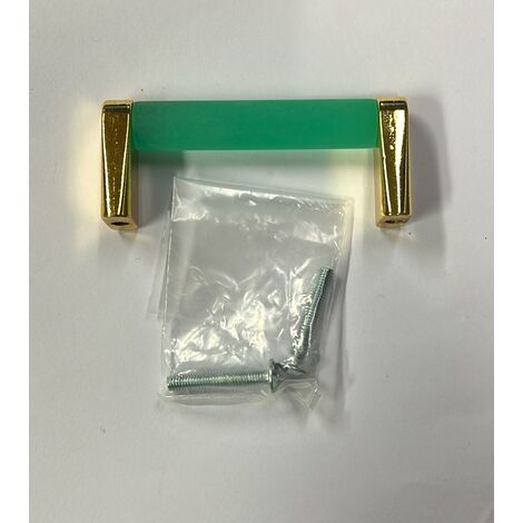 CONNEX - MANIGLIA IN VETRO VERDE CON ANGOLARI ORO INTERASSE 64MM