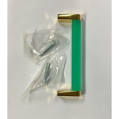 CONNEX - MANIGLIA IN VETRO VERDE CON ANGOLARI ORO INTERASSE 96MM