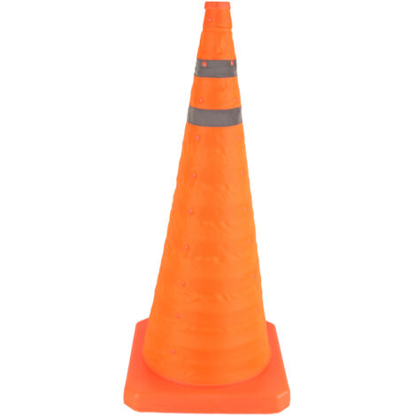 Cono de seguridad plegable con collar reflectante y base reforzada para prácticas de aparcamiento y conducción.