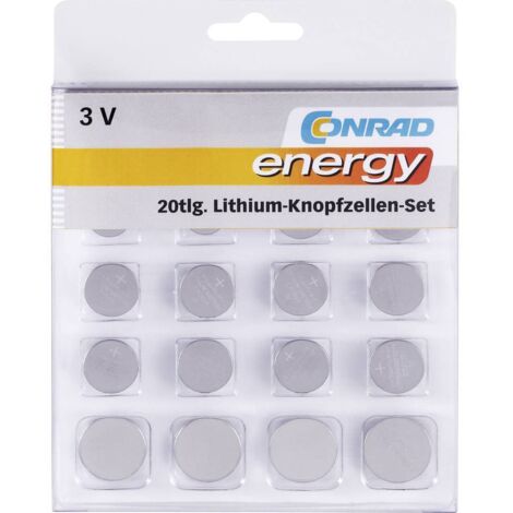 Conrad energy Jeu de piles bouton 2 x CR 1025, 2 x CR 1620, 2 x CR 1632, 2 x CR 2016, 4 x CR 2430, 2 x CR 2450, 4 x CR