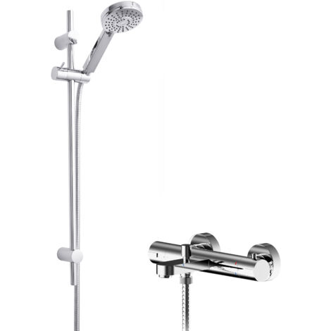 Consall Wall Mount Thermostatic Bath Shower Mixer Tap with Multi Function Slide Rail Kit - Chrome - Balterley
