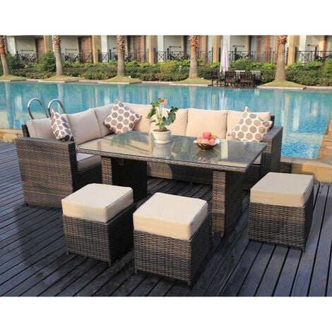 Conservatory Barcelona range Rattan Brown garden furniture set 9 seater dining set - brown