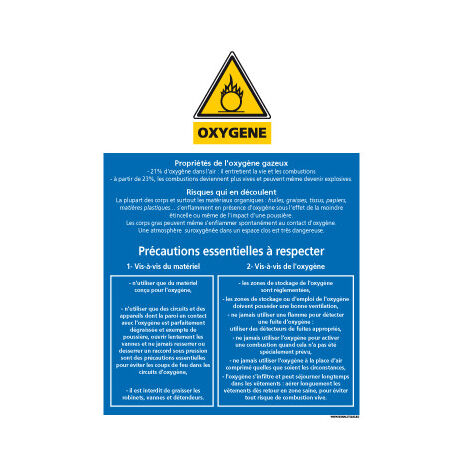 Consignes de sécurité OXYGÈNE – Adhésif – 150 x 210 mm